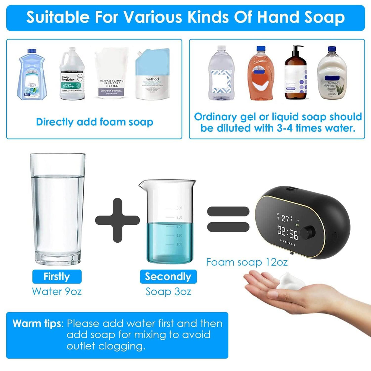 Automatic Soap Dispenser Wall Mounted Hand Free with Clock Temperature-Automatic Soap Dispenser Wall Mounted Hand Free with Clock Temperature