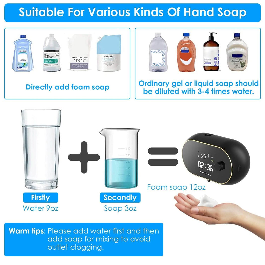 Automatic Soap Dispenser Wall Mounted Hand Free with Clock Temperature-Automatic Soap Dispenser Wall Mounted Hand Free with Clock Temperature