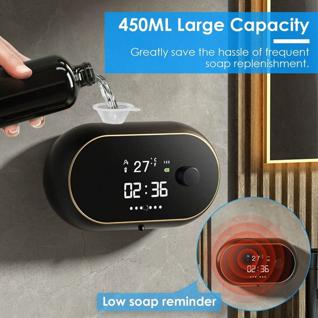 Automatic Soap Dispenser Wall Mounted Hand Free with Clock Temperature-Automatic Soap Dispenser Wall Mounted Hand Free with Clock Temperature