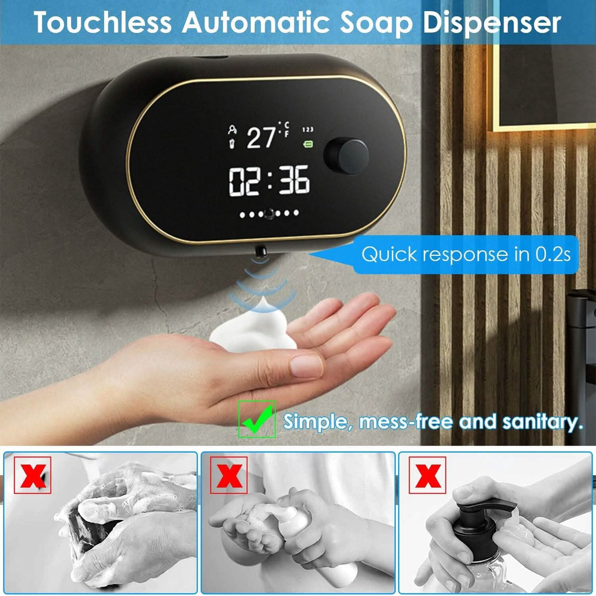 Automatic Soap Dispenser Wall Mounted Hand Free with Clock Temperature-Automatic Soap Dispenser Wall Mounted Hand Free with Clock Temperature