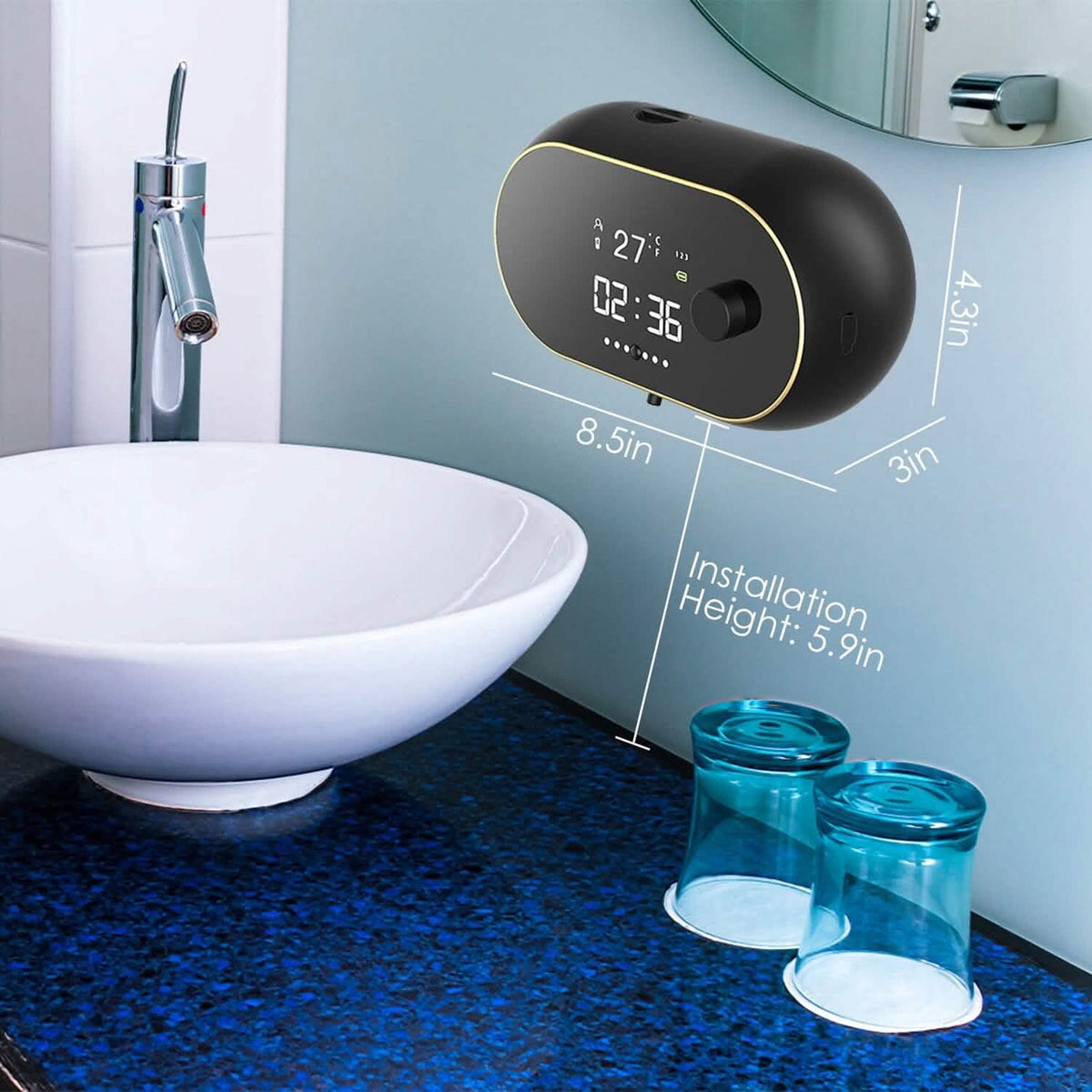 Automatic Soap Dispenser Wall Mounted Hand Free with Clock Temperature-Automatic Soap Dispenser Wall Mounted Hand Free with Clock Temperature