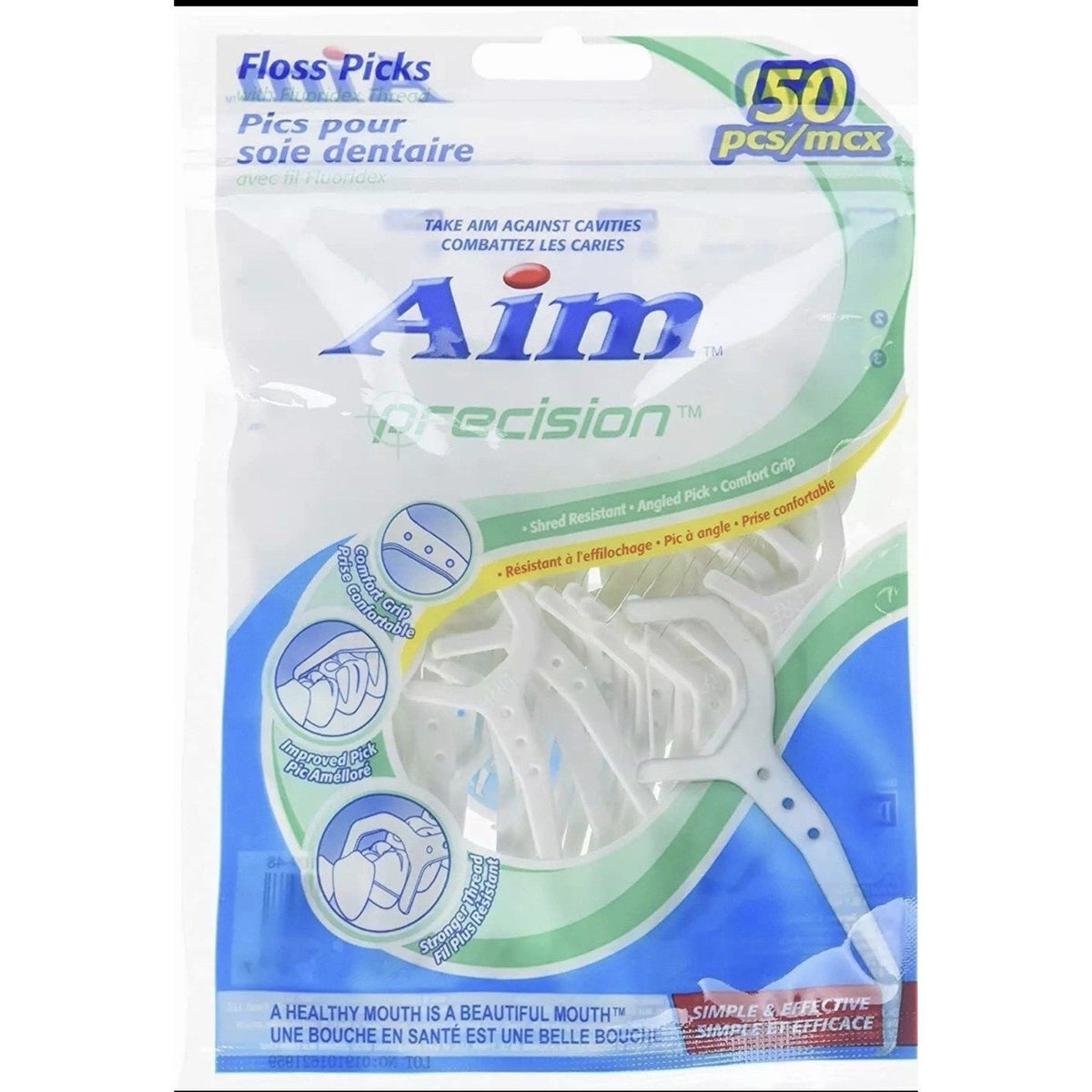 Aim Precision Floss Picks with Fluoridex Thread, 50 Count (3-Pack)-Aim Precision Floss Picks with Fluoridex Thread, 50 Count (3-Pack)
