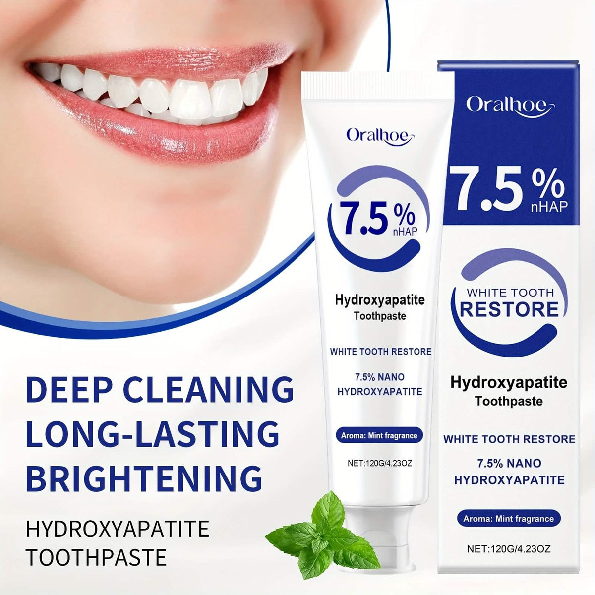 Hydroxyapatite Toothpaste – 7.5% NHAP, Whitening Mint, Gentle Teeth & Mouth Care-Hydroxyapatite Toothpaste – 7.5% NHAP, Whitening Mint, Gentle Teeth & Mouth Care