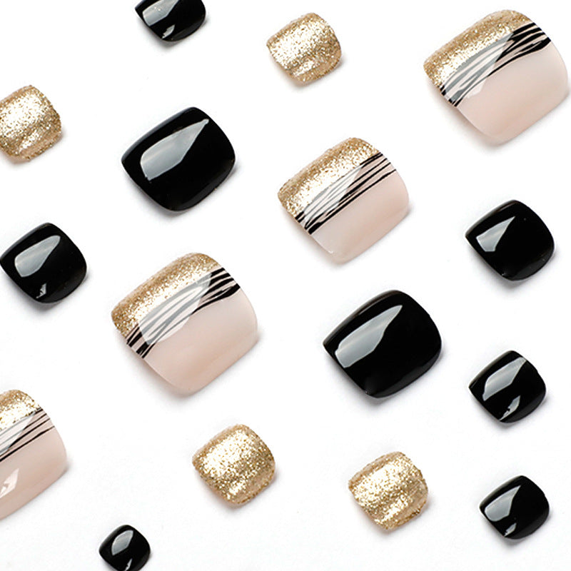 Women's Fashion Black Line Gold Powder Wear Manicure Nails-86596b99a5963ac5755f943cd52221f7