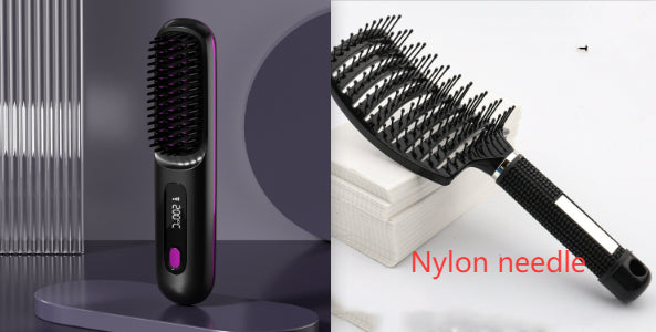 2 In 1 Straight Hair Comb Wireless Hair Straightener Brush Hair Fast Heating Portable Hot Curler USB Charging-8b4cec63200c4458f56b426e7c148e30