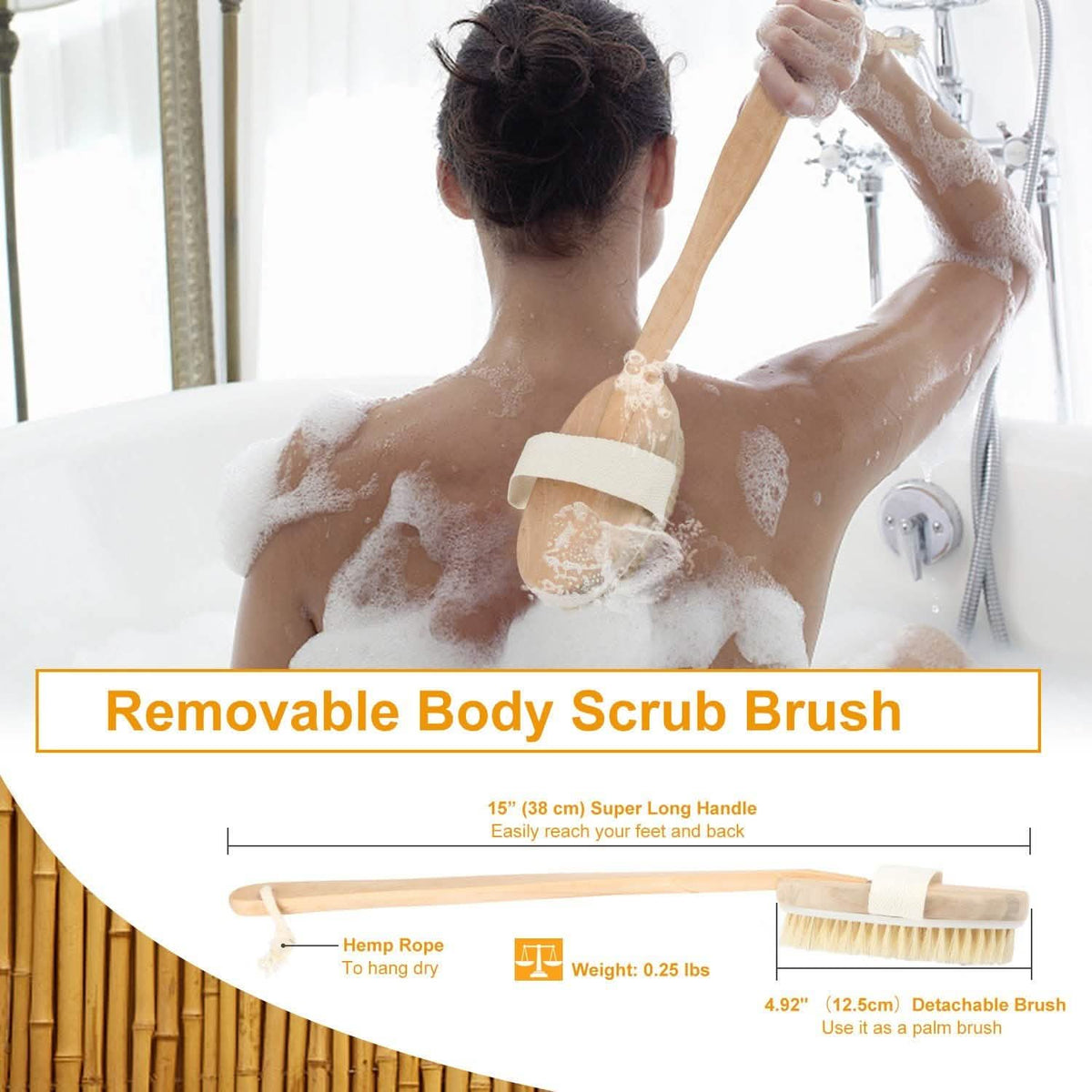 Bath Brush 15" Shower Body Back Scrubber-Bath Brush 15" Shower Body Back Scrubber