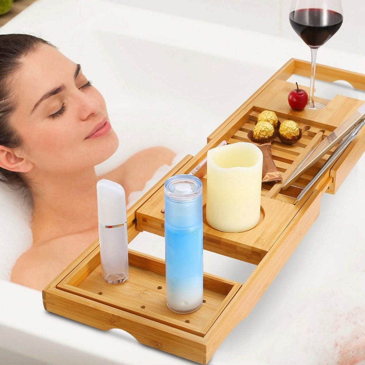 Bathtub Caddy Tray Crafted Bamboo-Bathtub Caddy Tray Crafted Bamboo