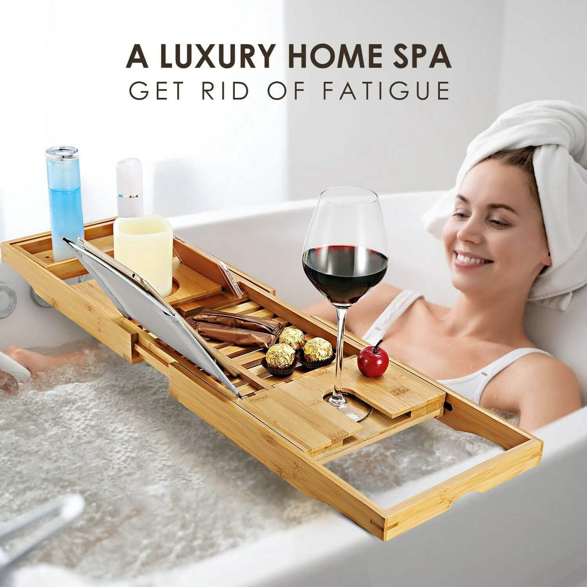 Bathtub Caddy Tray Crafted Bamboo-Bathtub Caddy Tray Crafted Bamboo
