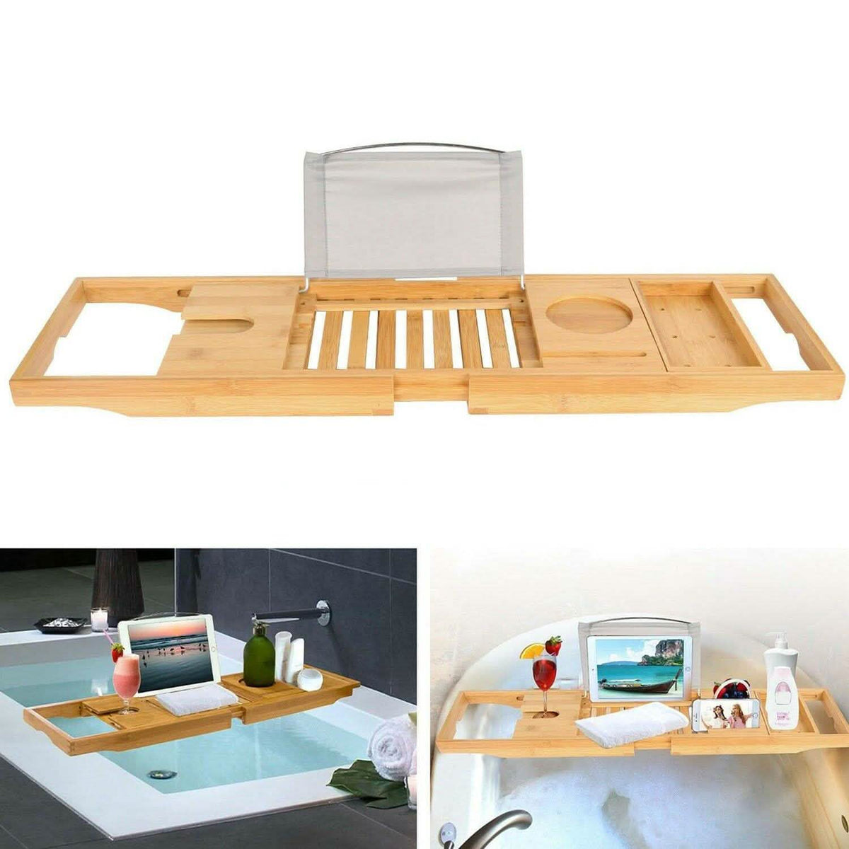 Bathtub Caddy Tray Crafted Bamboo-Bathtub Caddy Tray Crafted Bamboo