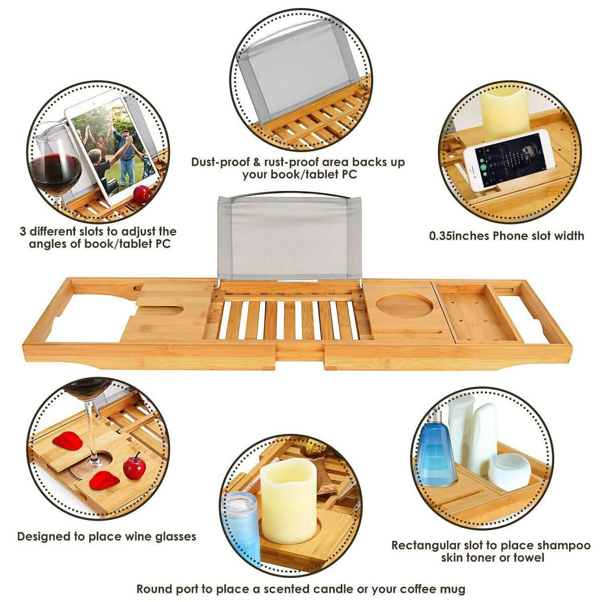 Bathtub Caddy Tray Crafted Bamboo-Bathtub Caddy Tray Crafted Bamboo