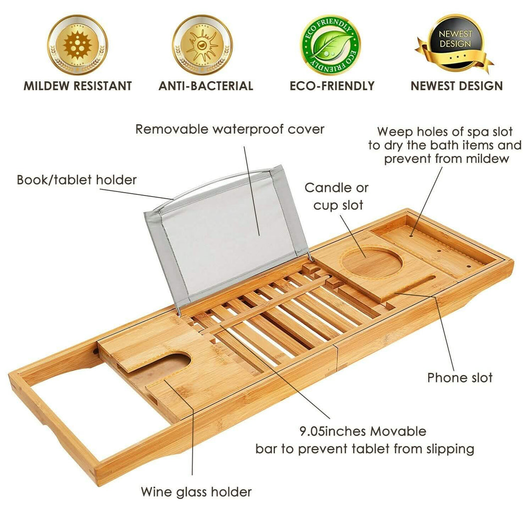 Bathtub Caddy Tray Crafted Bamboo-Bathtub Caddy Tray Crafted Bamboo