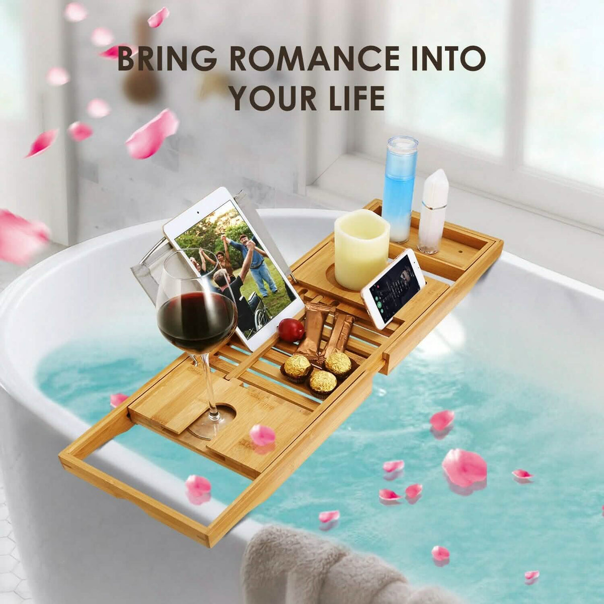 Bathtub Caddy Tray Crafted Bamboo-Bathtub Caddy Tray Crafted Bamboo