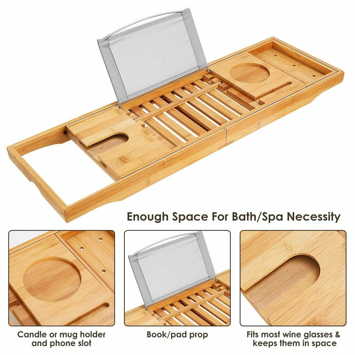 Bathtub Caddy Tray Crafted Bamboo-Bathtub Caddy Tray Crafted Bamboo