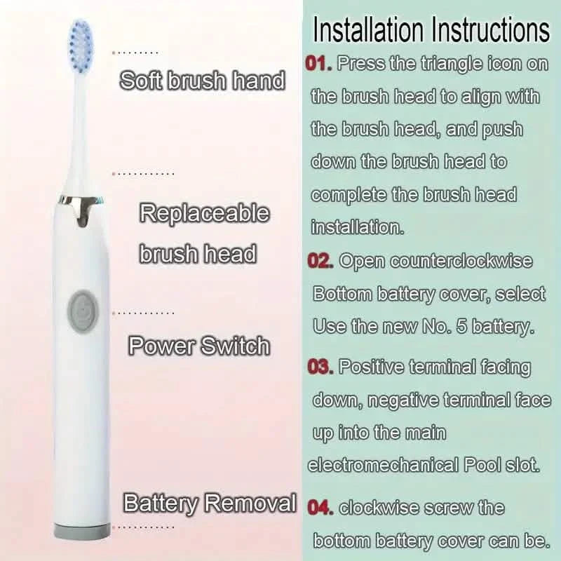 Battery Operated Toothbrush Kit with 6 Soft Bristles-Battery Operated Toothbrush Kit with 6 Soft Bristles