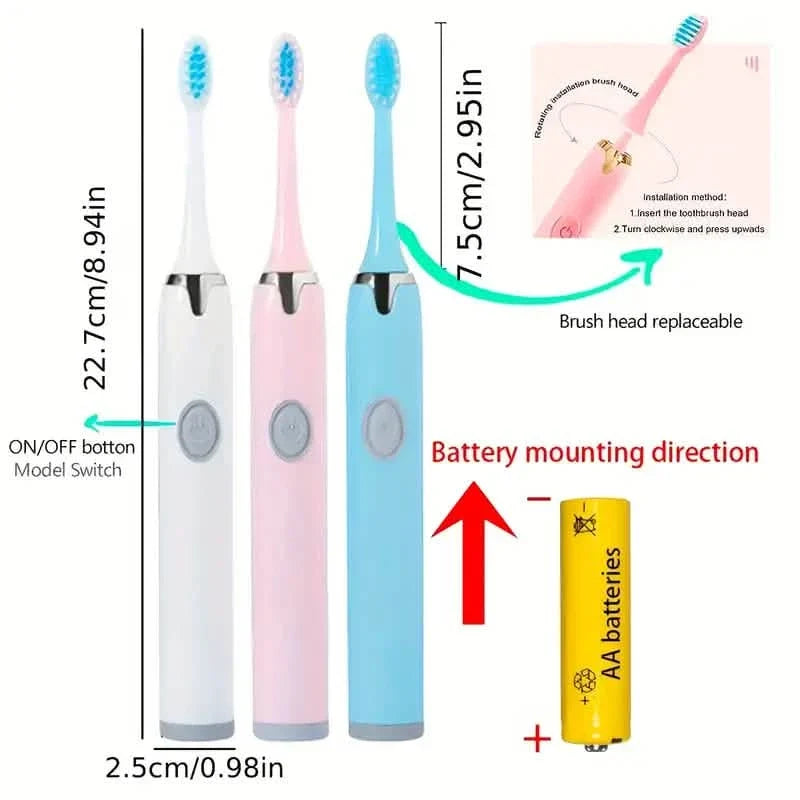 Battery Operated Toothbrush Kit with 6 Soft Bristles-Battery Operated Toothbrush Kit with 6 Soft Bristles