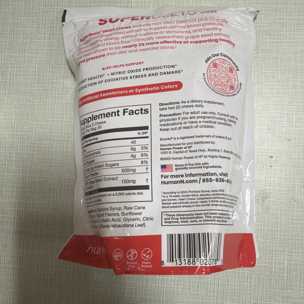 Superbeets Heart Chews, Nitric Oxide & Blood Pressure Support, 60 Count-Superbeets Heart Chews, Nitric Oxide & Blood Pressure Support, 60 Count