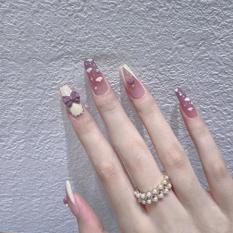 Wear Nail Milk Flavor Taro Taro Purple Gradient Nebula Flower Fake Nails Nail Stickers-e15c8e1e50bda8d097e746228c6976b7