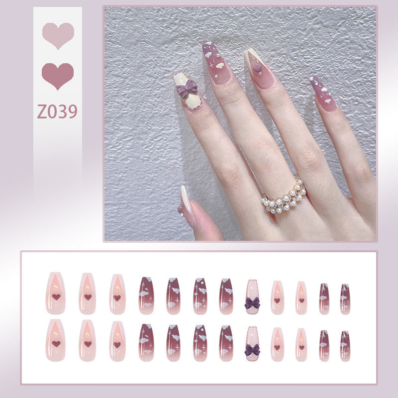 Wear Nail Milk Flavor Taro Taro Purple Gradient Nebula Flower Fake Nails Nail Stickers-bc4a428209db074618e6e7689f2c117