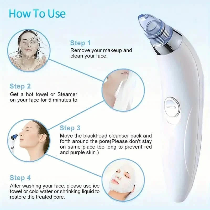 Blackhead Vacuum Remover, Powerful Portable Facial Pore Cleaner With 4 Probes-Blackhead Vacuum Remover, Powerful Portable Facial Pore Cleaner With 4 Probes