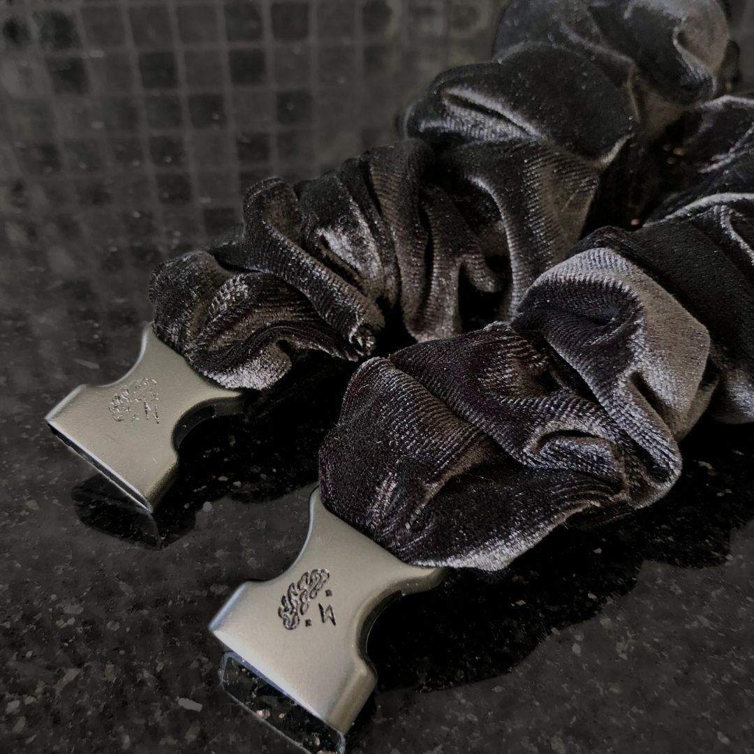 Black Velvet Buckle Scrunchie - No Snagging, No Tangles-Black Velvet Buckle Scrunchie - No Snagging, No Tangles