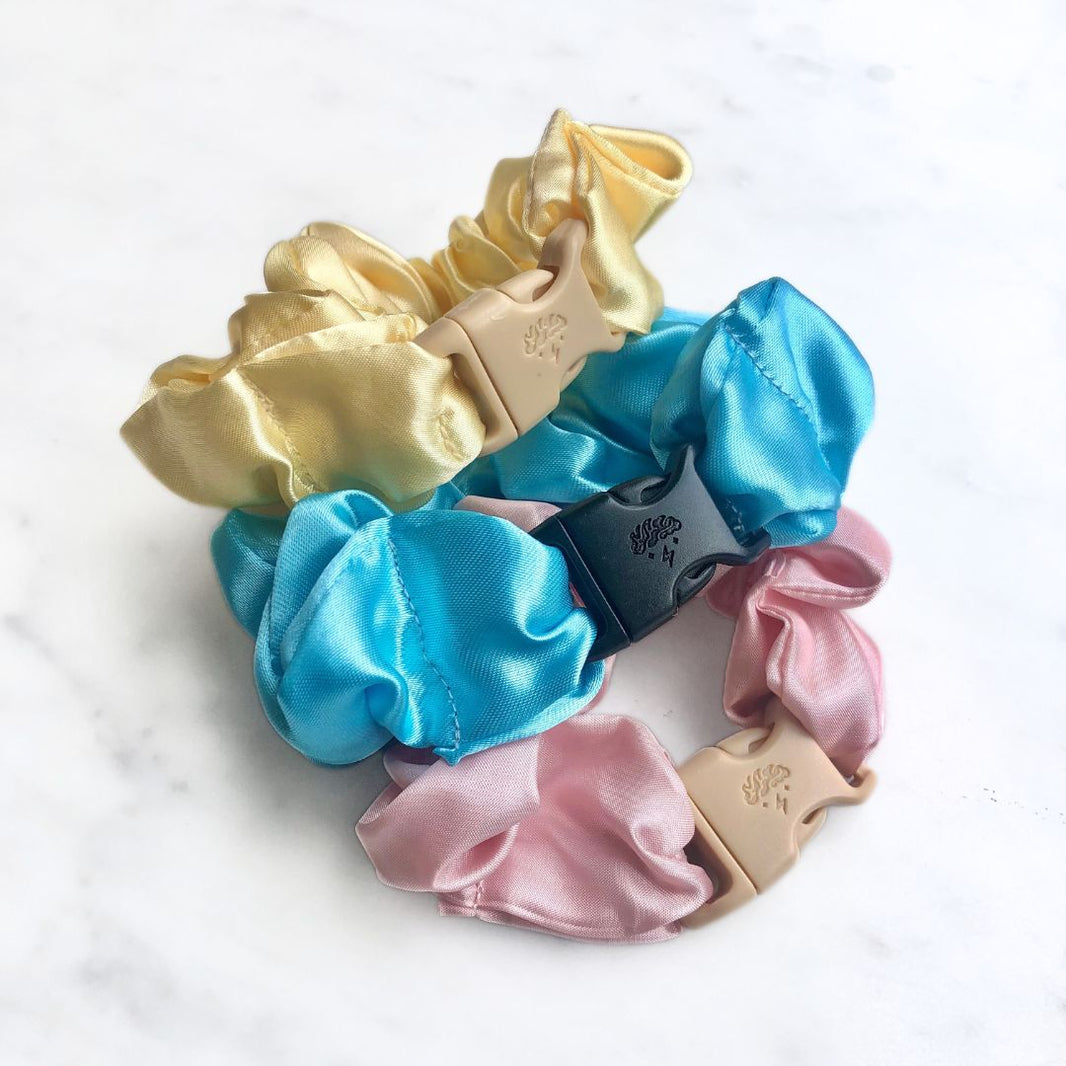 Cotton Candy - 3-Pack Vibrant Pastel Buckle Scrunchies Bundle - No Snagging, No Tangles-Cotton Candy - 3-Pack Vibrant Pastel Buckle Scrunchies Bundle - No Snagging, No Tangles