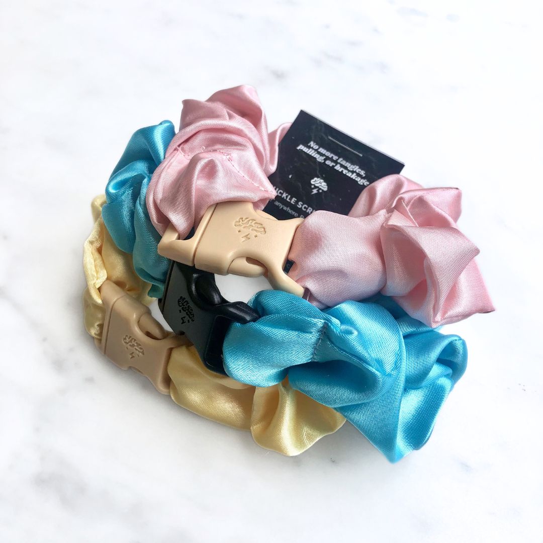 Cotton Candy - 3-Pack Vibrant Pastel Buckle Scrunchies Bundle - No Snagging, No Tangles-Cotton Candy - 3-Pack Vibrant Pastel Buckle Scrunchies Bundle - No Snagging, No Tangles