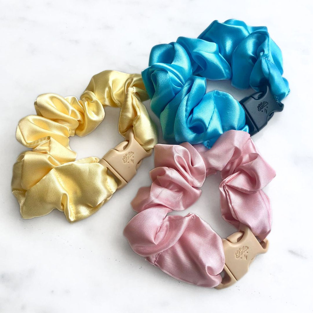 Cotton Candy - 3-Pack Vibrant Pastel Buckle Scrunchies Bundle - No Snagging, No Tangles-Cotton Candy - 3-Pack Vibrant Pastel Buckle Scrunchies Bundle - No Snagging, No Tangles