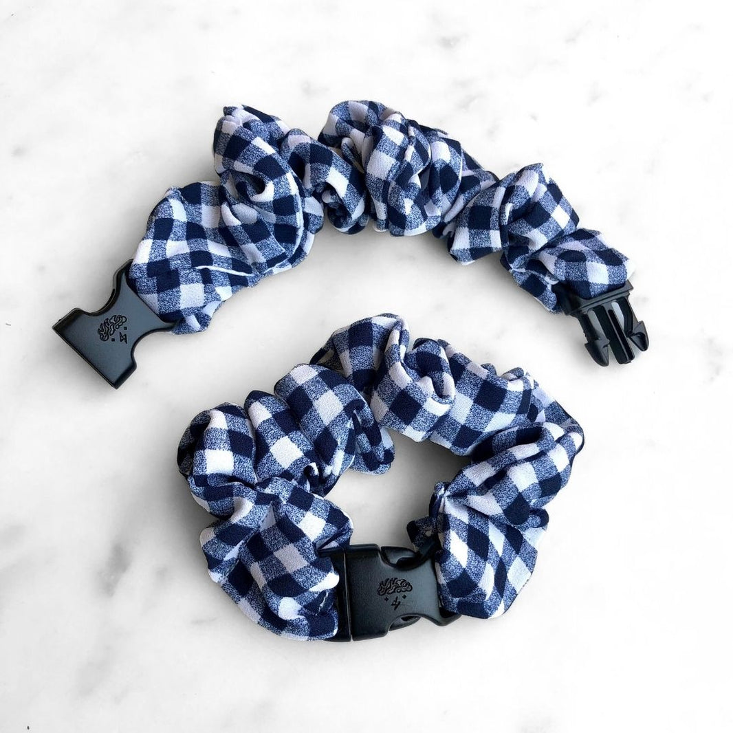 Gingham Navy Buckle Scrunchie - No Snagging, No Tangles-Gingham Navy Buckle Scrunchie - No Snagging, No Tangles