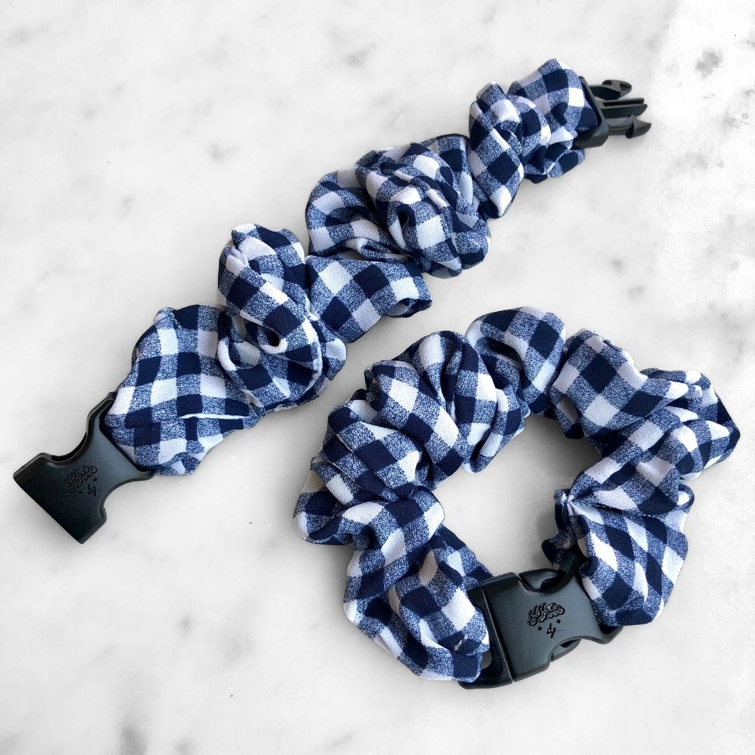 Gingham Navy Buckle Scrunchie - No Snagging, No Tangles-Gingham Navy Buckle Scrunchie - No Snagging, No Tangles