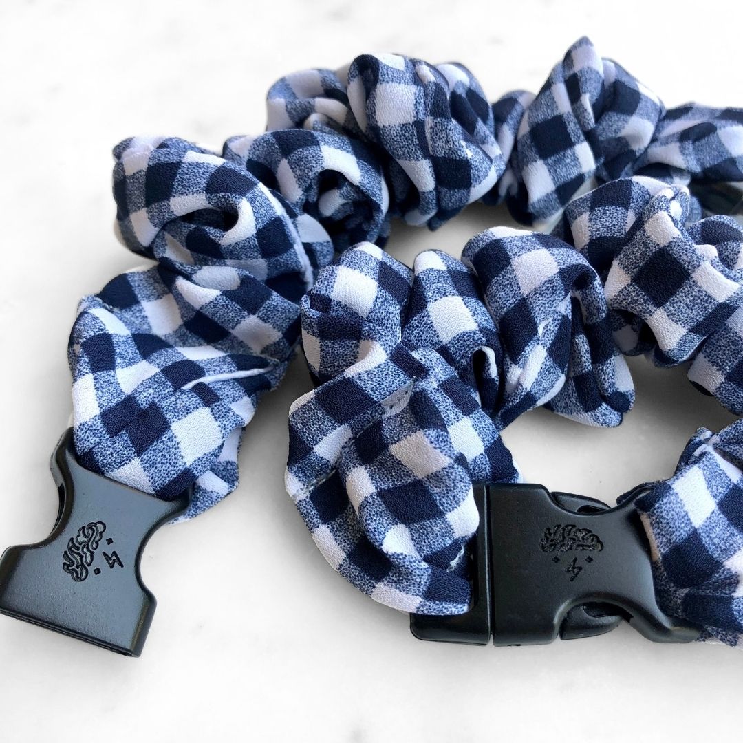 Gingham Navy Buckle Scrunchie - No Snagging, No Tangles-Gingham Navy Buckle Scrunchie - No Snagging, No Tangles