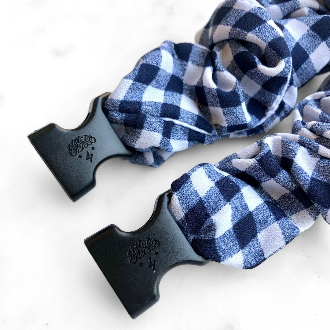 Gingham Navy Buckle Scrunchie - No Snagging, No Tangles-Gingham Navy Buckle Scrunchie - No Snagging, No Tangles