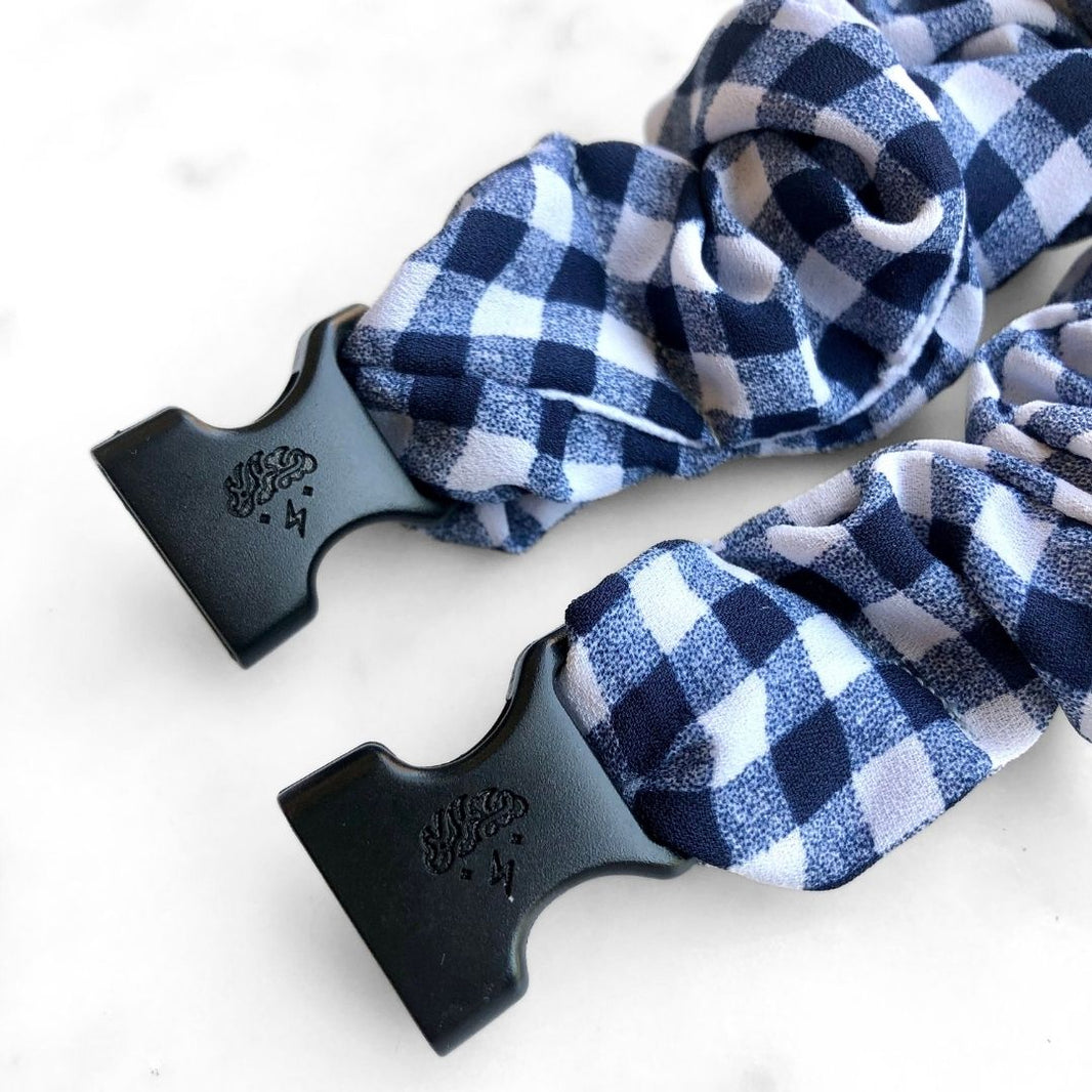 Gingham Navy Buckle Scrunchie - No Snagging, No Tangles-Gingham Navy Buckle Scrunchie - No Snagging, No Tangles