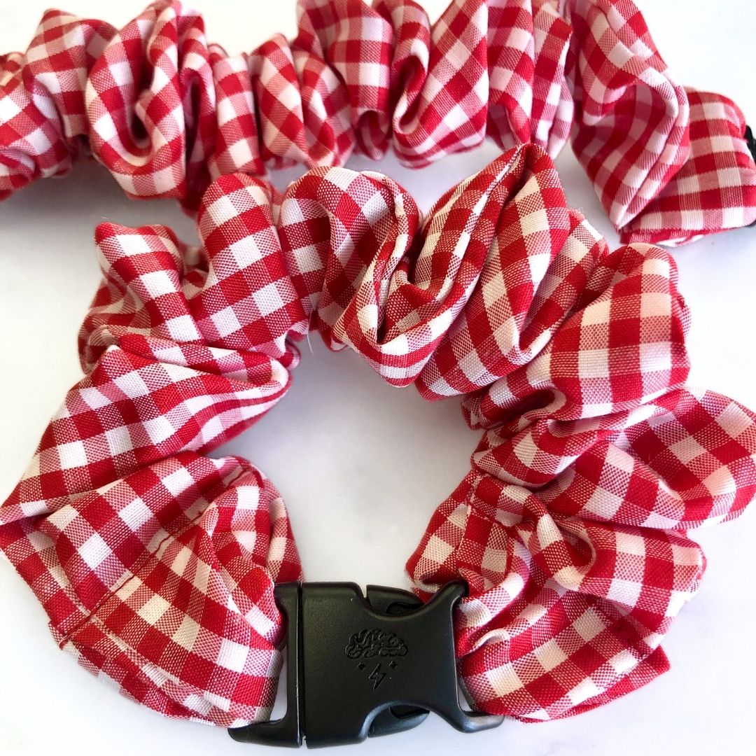 Gingham Red Buckle Scrunchie - No Snagging, No Tangles-Gingham Red Buckle Scrunchie - No Snagging, No Tangles