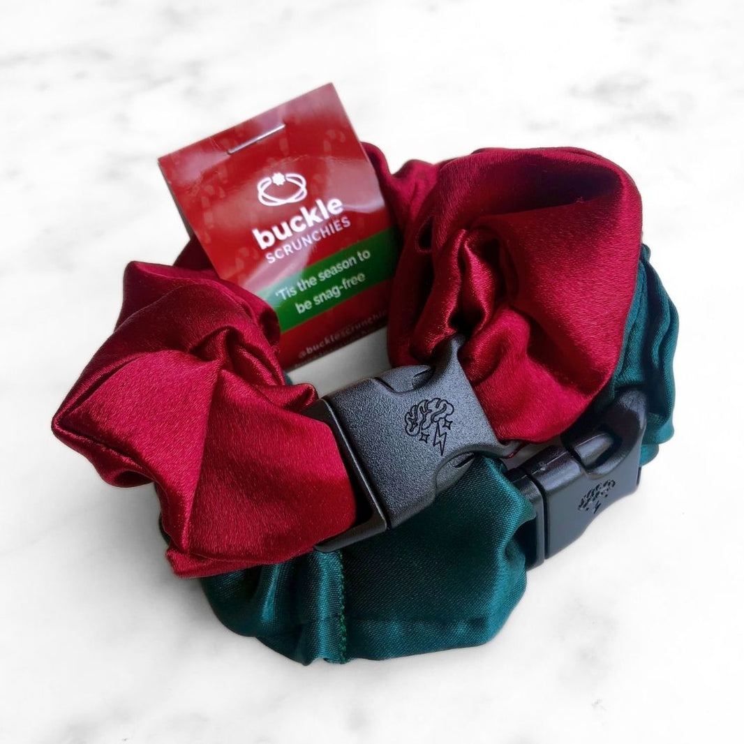 Holly Duo - 2-Pack Christmas Holiday Buckle Scrunchies - No Snagging, No Tangles-Holly Duo - 2-Pack Christmas Holiday Buckle Scrunchies - No Snagging, No Tangles