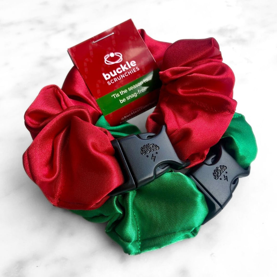 Jolly Duo - 2-Pack Christmas Holiday Buckle Scrunchies - No Snagging, No Tangles-Jolly Duo - 2-Pack Christmas Holiday Buckle Scrunchies - No Snagging, No Tangles
