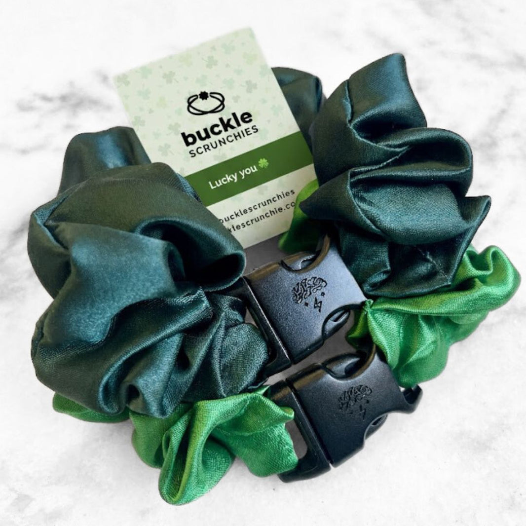 Patty's Green Duo - 2-Pack St. Patrick's Day Buckle Scrunchies - No Snagging, No Tangles-Patty's Green Duo - 2-Pack St. Patrick's Day Buckle Scrunchies - No Snagging, No Tangles