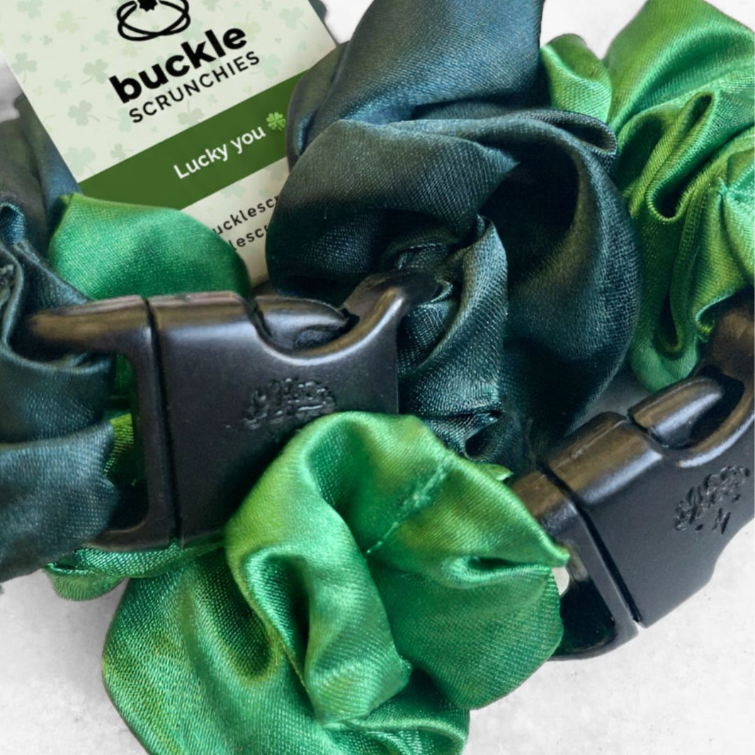 Patty's Green Duo - 2-Pack St. Patrick's Day Buckle Scrunchies - No Snagging, No Tangles-Patty's Green Duo - 2-Pack St. Patrick's Day Buckle Scrunchies - No Snagging, No Tangles