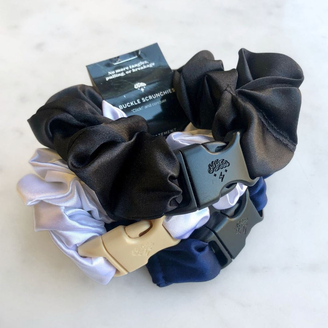Power Trio - 3-Pack Neutral Buckle Scrunchies Bundle - No Snagging, No Tangles-Power Trio - 3-Pack Neutral Buckle Scrunchies Bundle - No Snagging, No Tangles