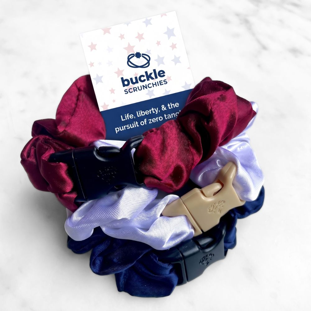 USA Patriotic Red White Blue - 3-Pack Buckle Scrunchies Bundle - No Snagging, No Tangles-USA Patriotic Red White Blue - 3-Pack Buckle Scrunchies Bundle - No Snagging, No Tangles