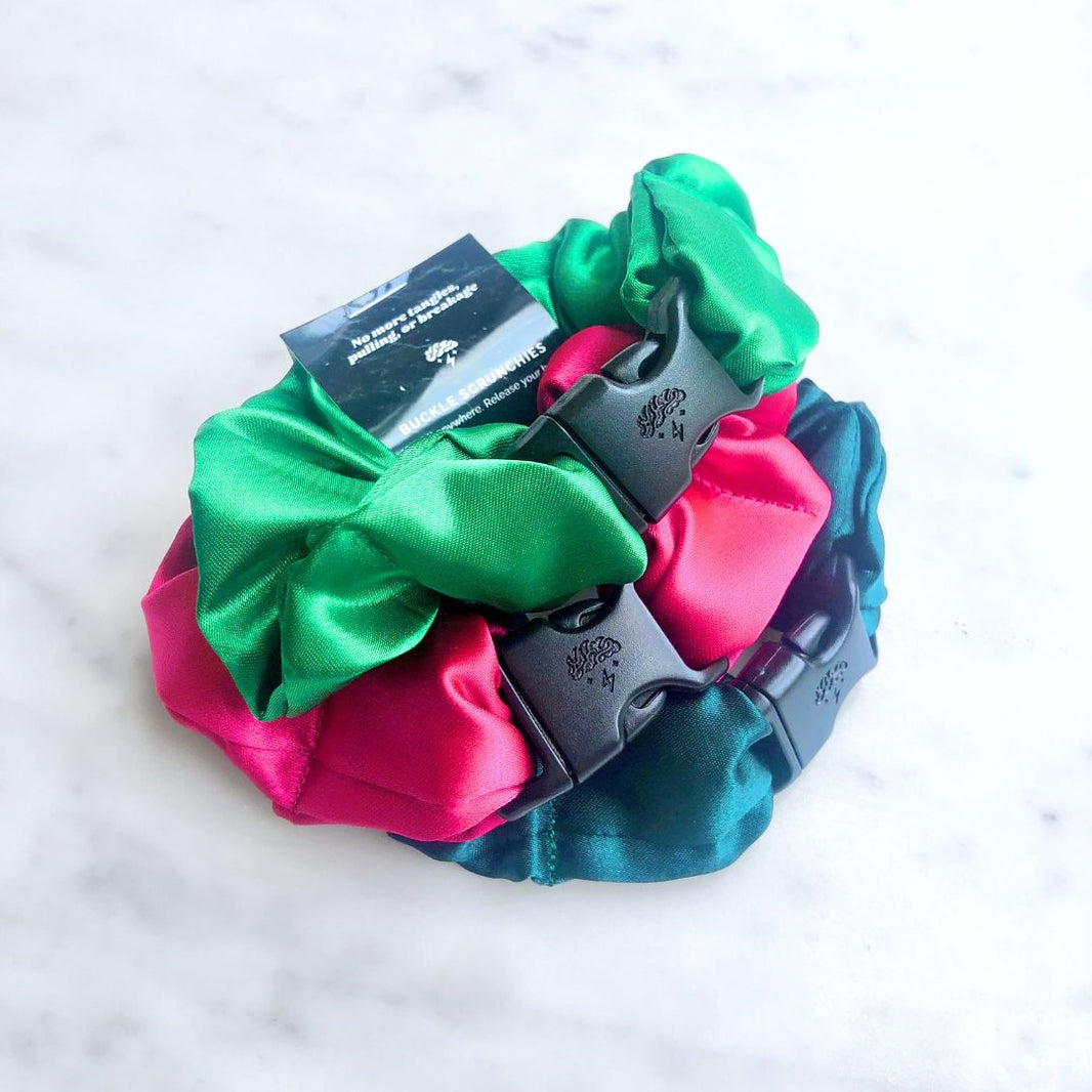 Watermelon Mix - 3-Pack Vibrant Buckle Scrunchies Bundle - No Snagging, No Tangles-Watermelon Mix - 3-Pack Vibrant Buckle Scrunchies Bundle - No Snagging, No Tangles