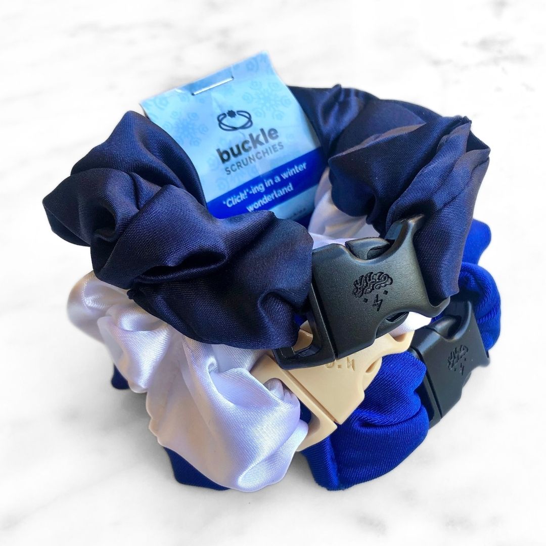 Winter Wonderland Bundle - 3-Pack Hanukkah Holiday Buckle Scrunchies - No Snagging, No Tangles-Winter Wonderland Bundle - 3-Pack Hanukkah Holiday Buckle Scrunchies - No Snagging, No Tangles