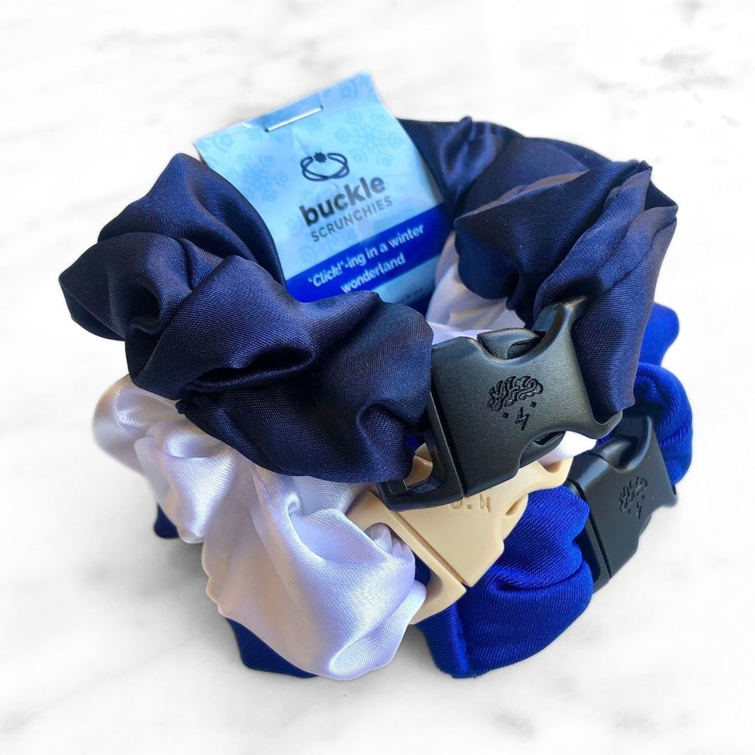 Winter Wonderland Bundle - 3-Pack Hanukkah Holiday Buckle Scrunchies - No Snagging, No Tangles-Winter Wonderland Bundle - 3-Pack Hanukkah Holiday Buckle Scrunchies - No Snagging, No Tangles