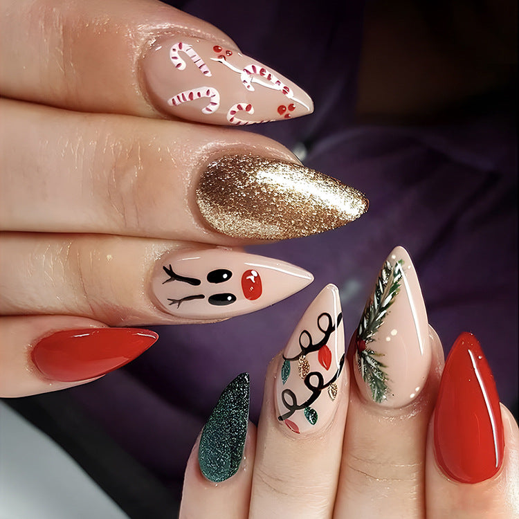 24pcs Christmas False Nails Hat Striped Snowflake Nail Art Stickers For Parties Dances Or Holiday Wear-d87b840c8aeaa6d664aa11ad827ed27