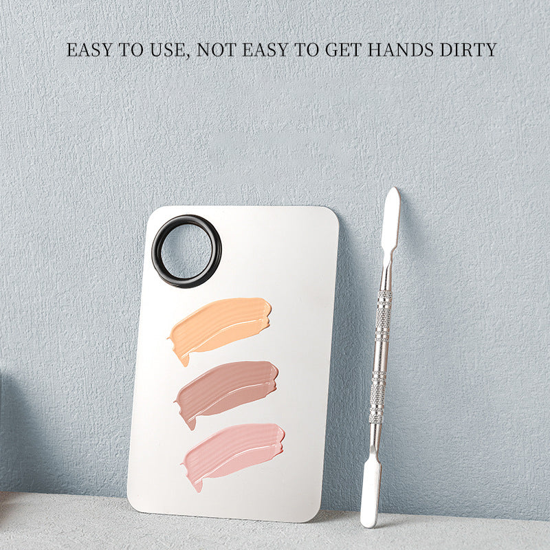 Stainless Steel Cosmetic Makeup Palette, Professional Cosmetic Mixing Makeup Palette Spatula Makeup Artist Tool, Beauty Salon Color Cream Mixing Palette With A Spatula Makeup Nail Art Palette-b2f184c0f9cc6f2e0adad31f1cb36f88