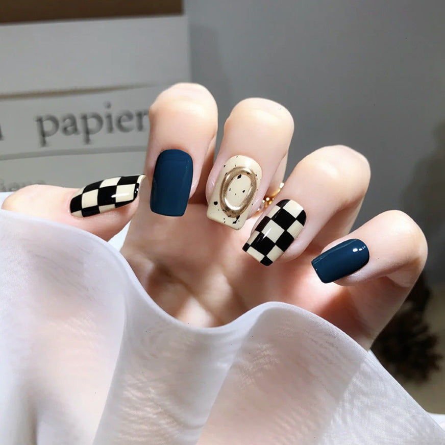 Ashionable Blue And Graffiti Pattern Wearable Fake Nails-5bb9bc05af992db18428bb4eee583dca