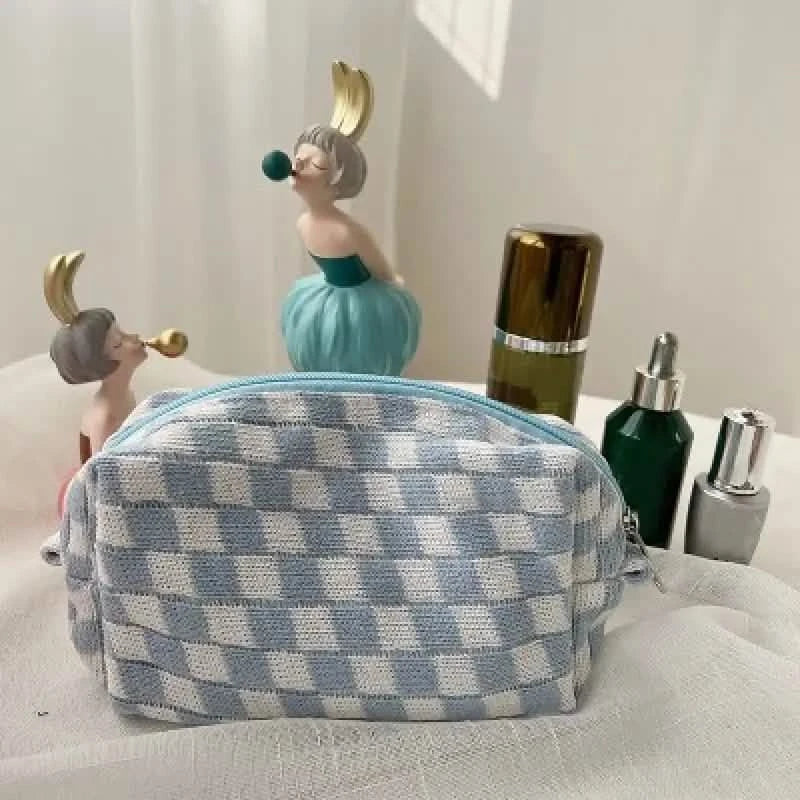 Checkered Pattern Zipper Makeup Bag-Checkered Pattern Zipper Makeup Bag
