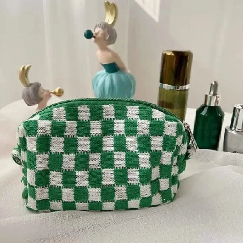 Checkered Pattern Zipper Makeup Bag-Checkered Pattern Zipper Makeup Bag