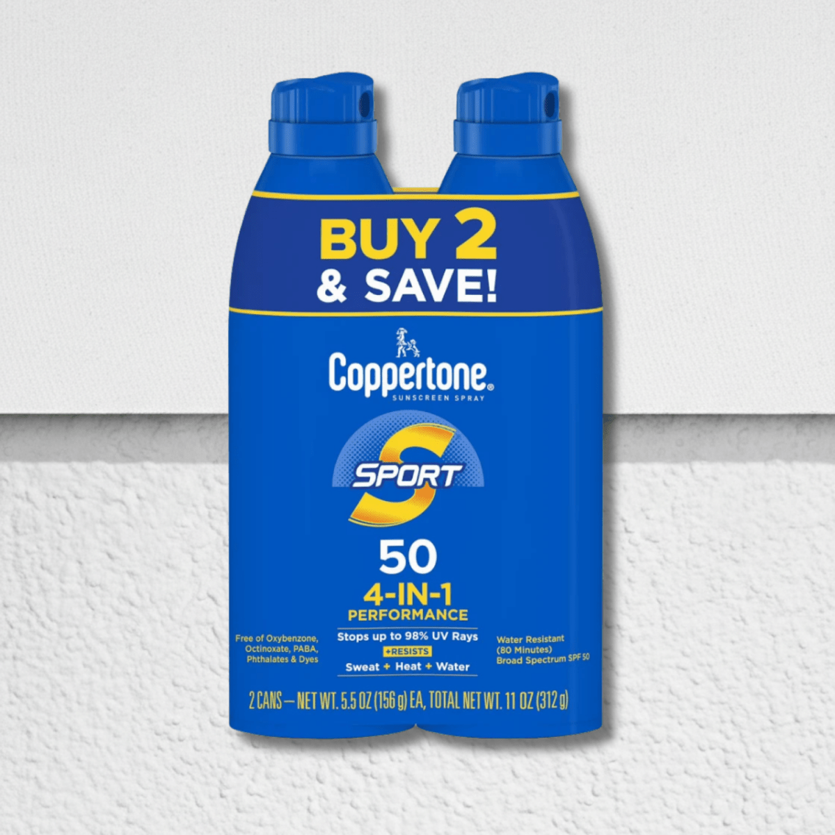 Coppertone Sunscreen Spray Sport SPF 50 4-IN-1 Pack of 2 5.5oz-Coppertone Sunscreen Spray Sport SPF 50 4-IN-1 Pack of 2 5.5oz