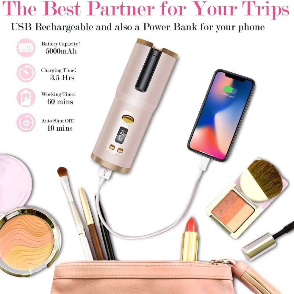 Cordless Automatic Portable Ceramic Barrel Hair Curler-Cordless Automatic Portable Ceramic Barrel Hair Curler