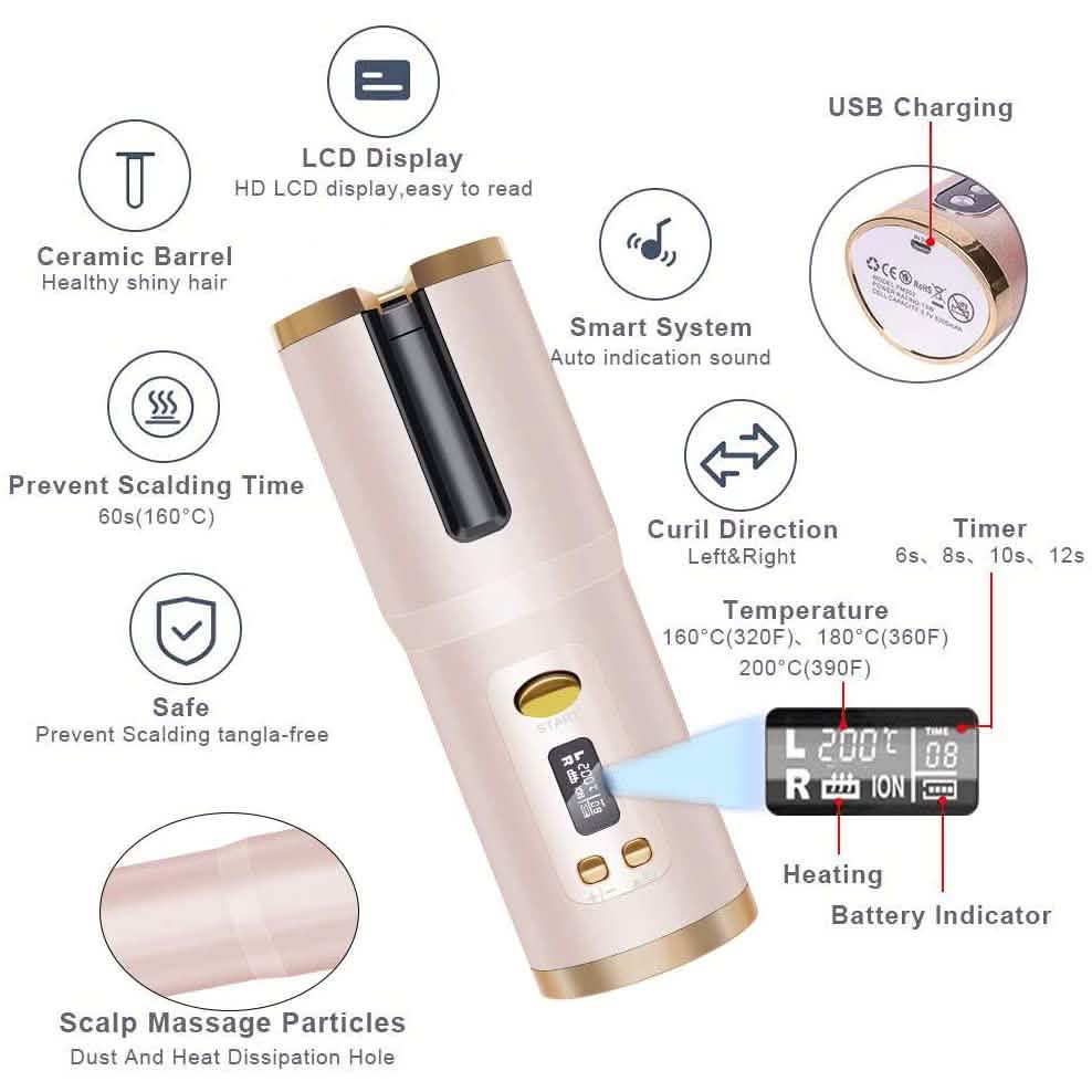 Cordless Automatic Portable Ceramic Barrel Hair Curler-Cordless Automatic Portable Ceramic Barrel Hair Curler